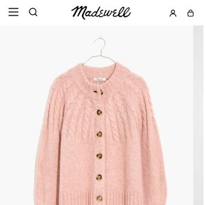 Madewell Harwood Cableknit Mockneck Sweater Cardigan in heather blush. Size XXL